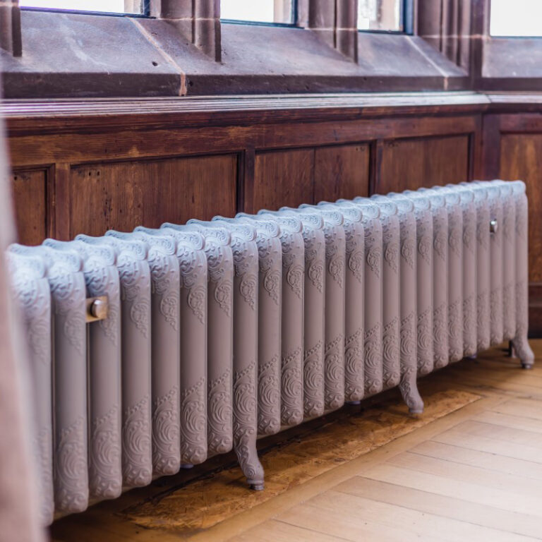 Ornate cast iron radiator in Edwardian wedding venue Staffordshire